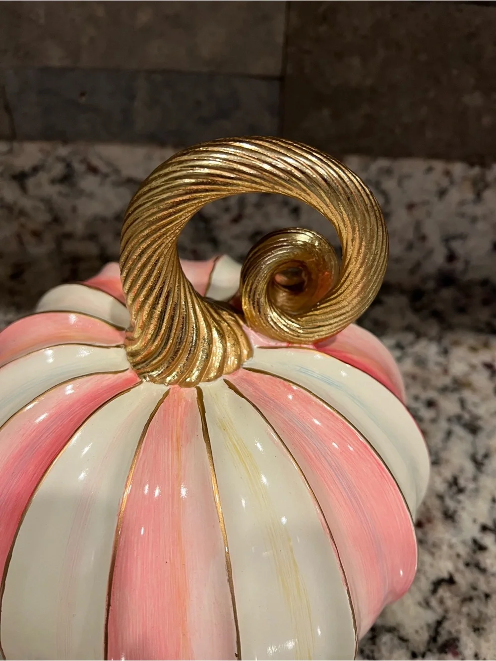 MacKenzie-Childs Elegant Pink Stripe Pumpkin. 8” W & 8” H. Like new condition! - Picture 3 of 9